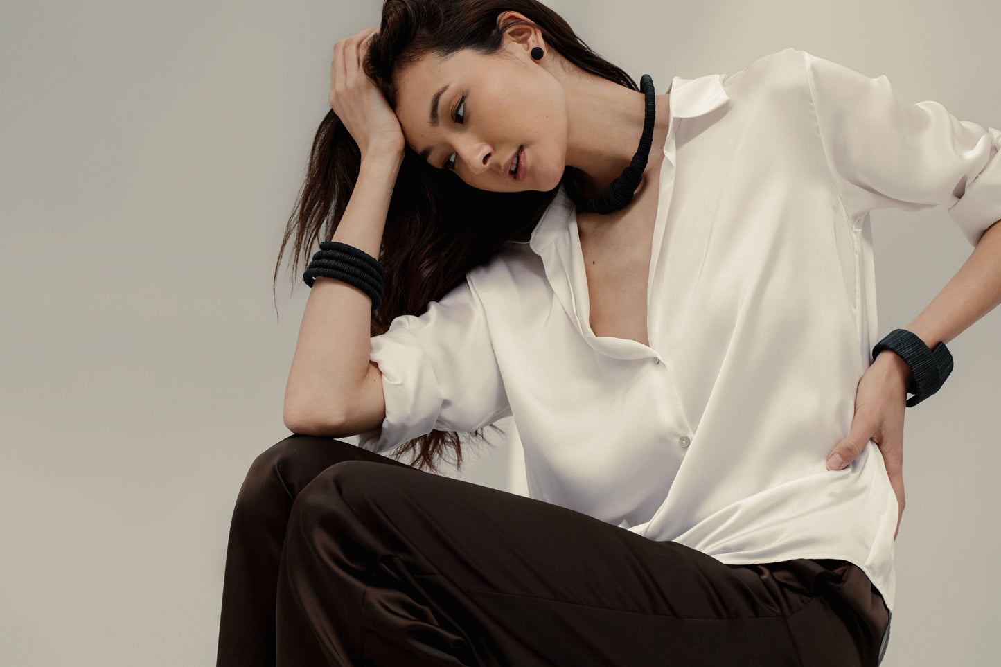 Continuous Coil Leather Cuff Bracelet Black