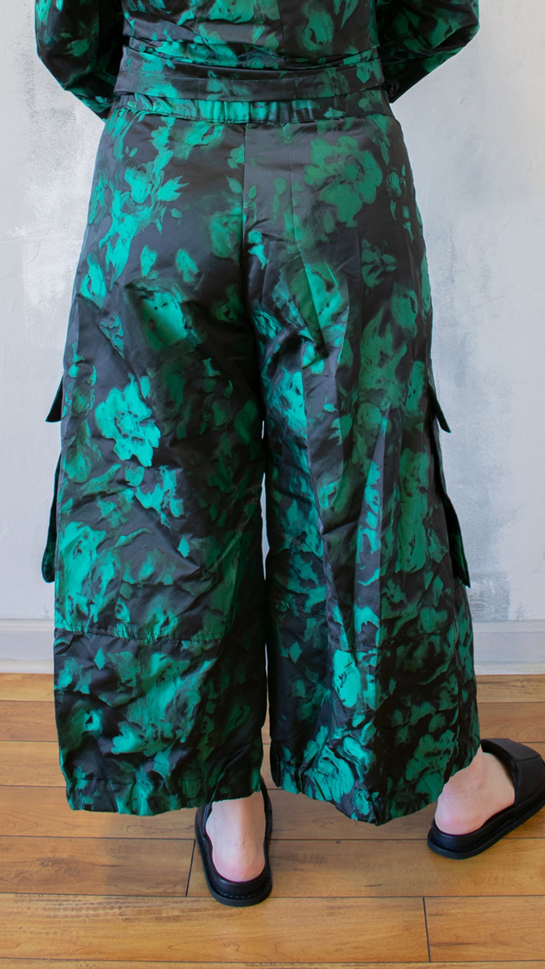 Emerald Jacquard Taffeta Wide Cargo Pant