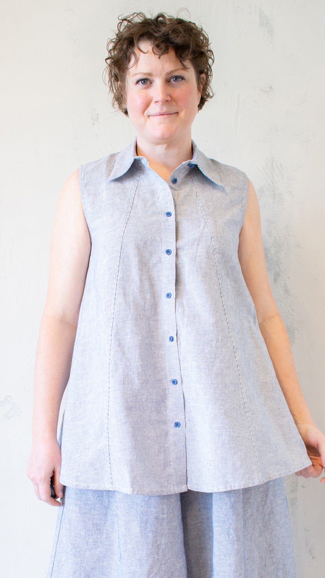 Micro-Striped Button-Up