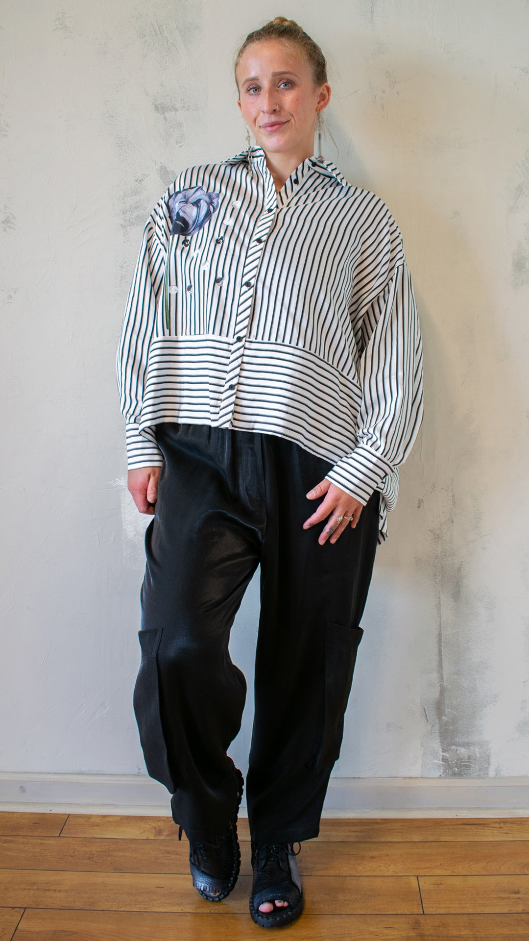 Printed Rose Button Down