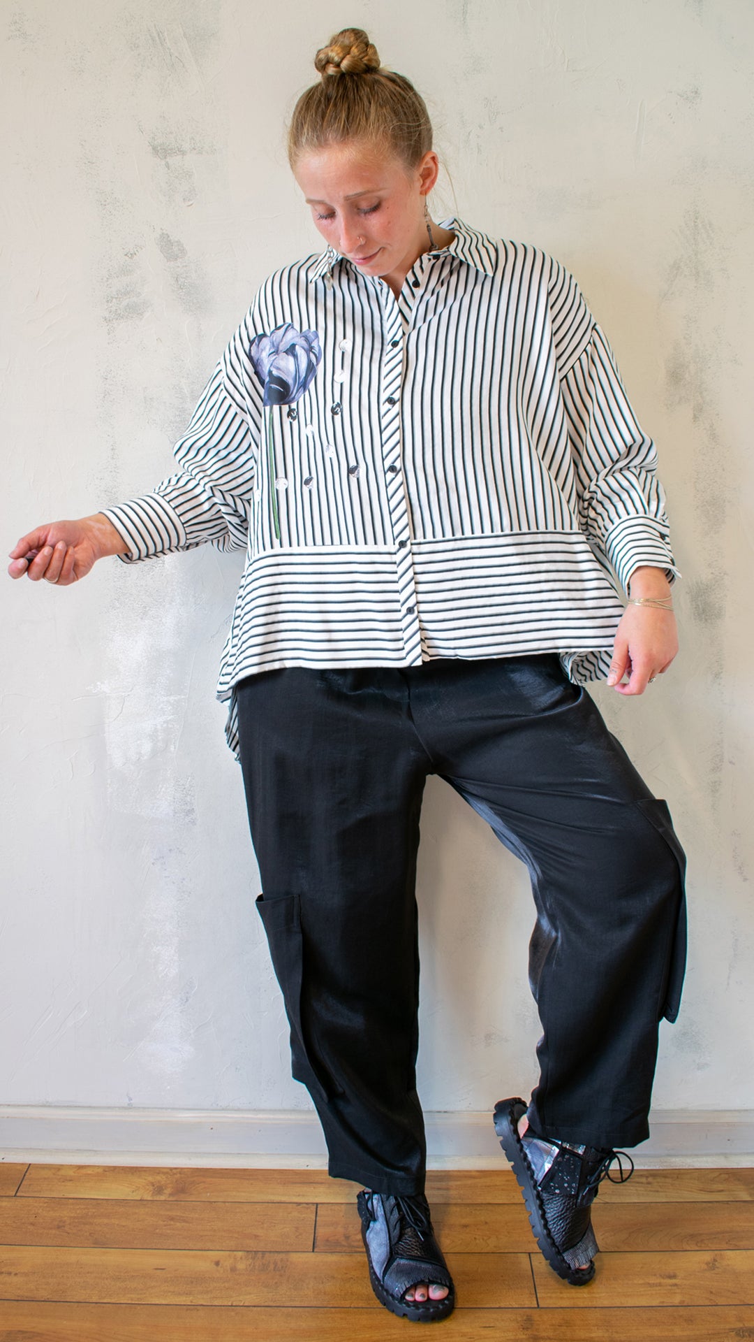 Printed Rose Button Down