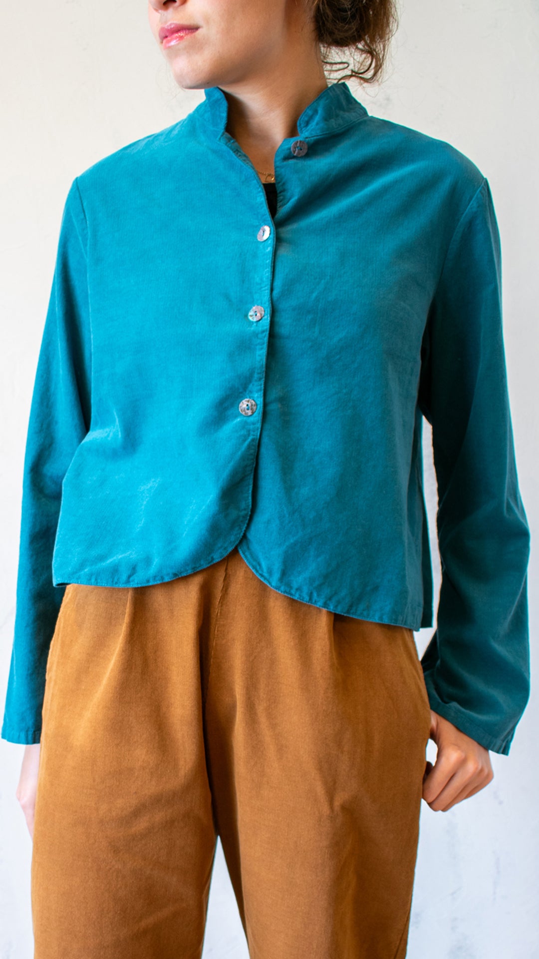 Crop Mandarin Jacket in Pinwale Corduroy (Multiple Colors)
