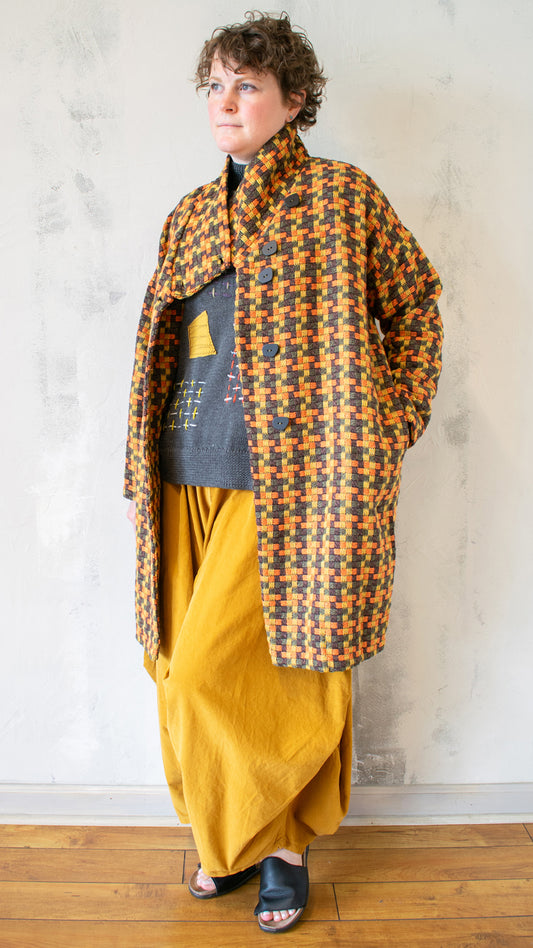Woven Plaid Long Coat