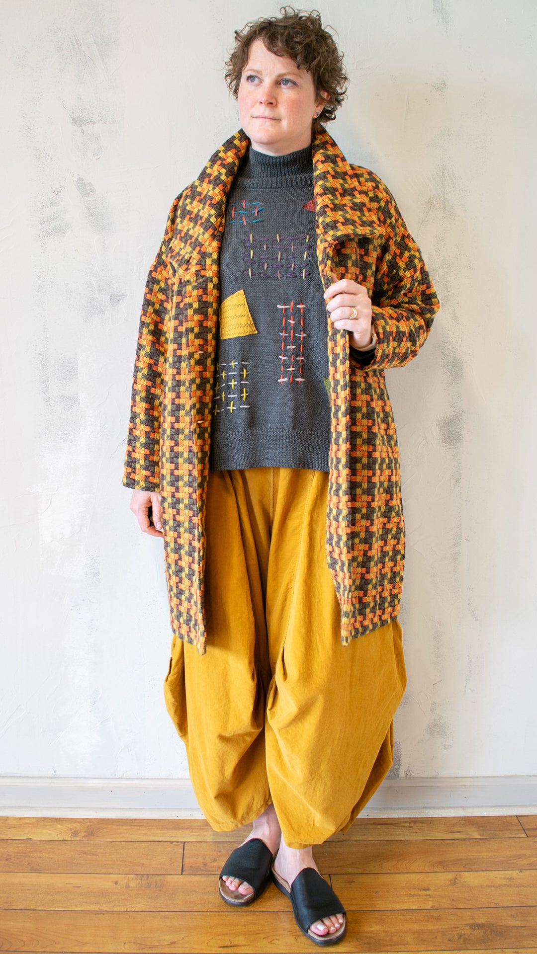 Woven Plaid Long Coat