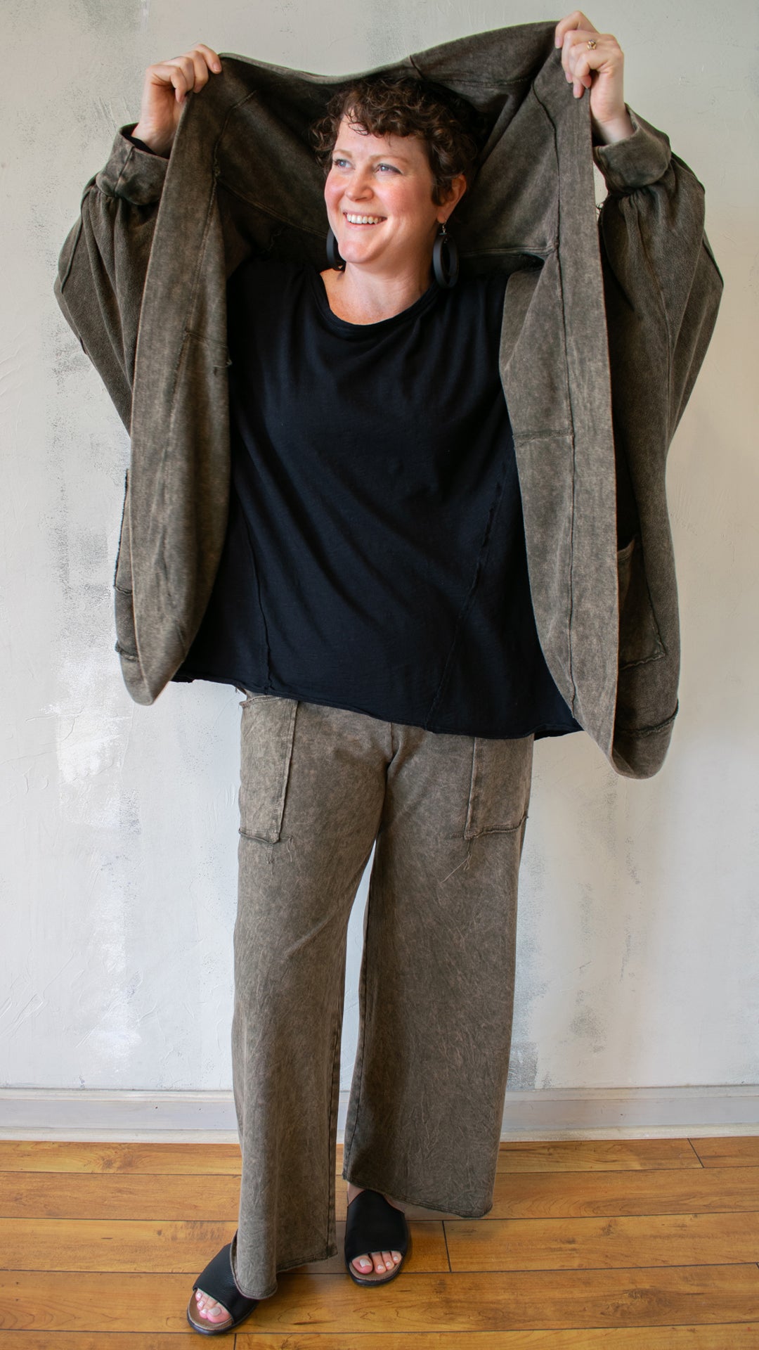 Cocoon Coat in Olive Melange