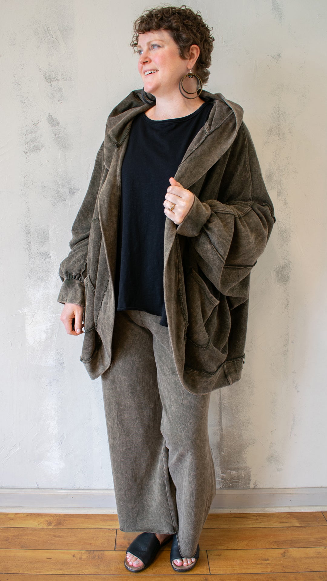 Cocoon Coat in Olive Melange