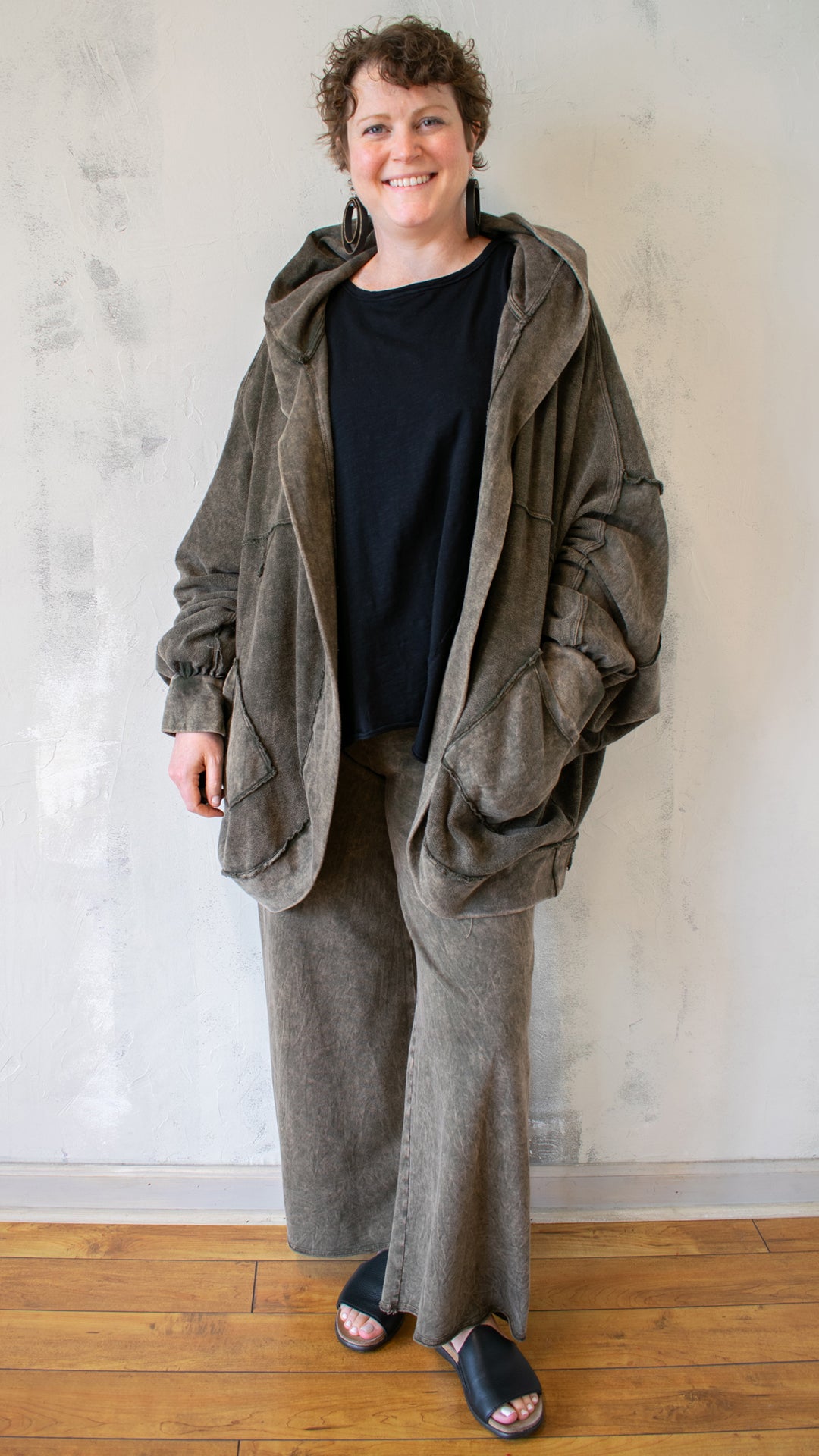 Cocoon Coat in Olive Melange