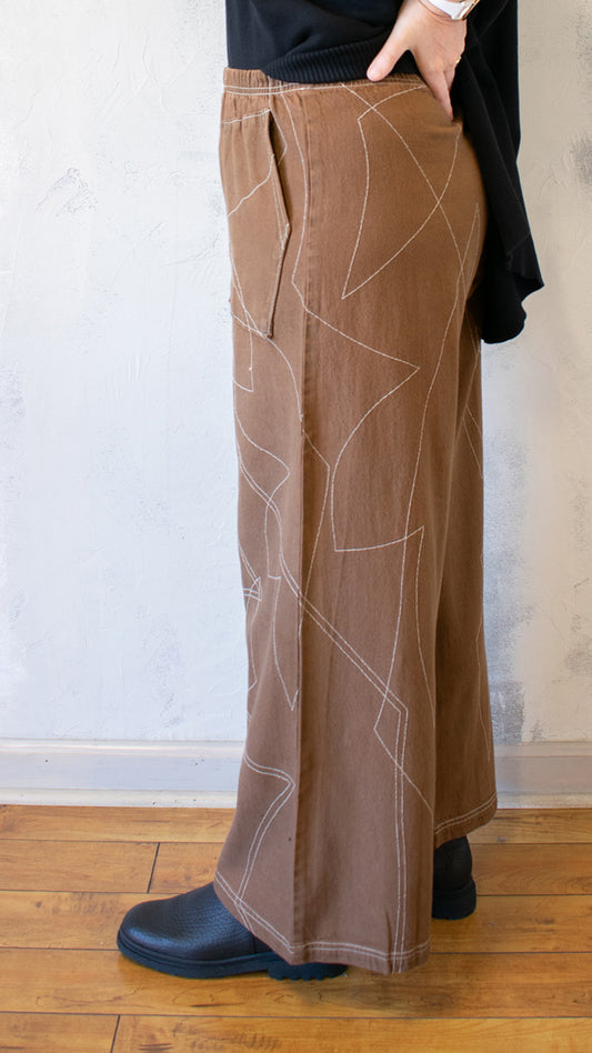 Ursa Top Stitch Denim Pant in Saddle