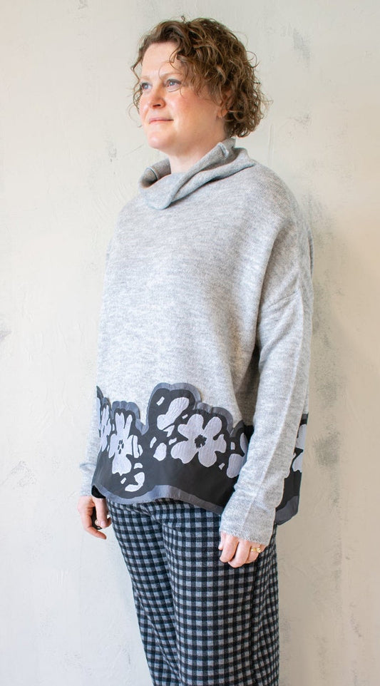 Floral Border Cowl Sweater