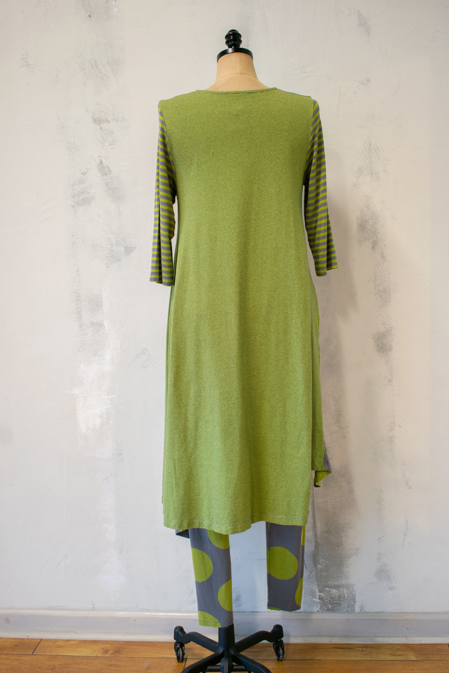 Alembika; Stripe and Dot Tunic in Lime and Grey