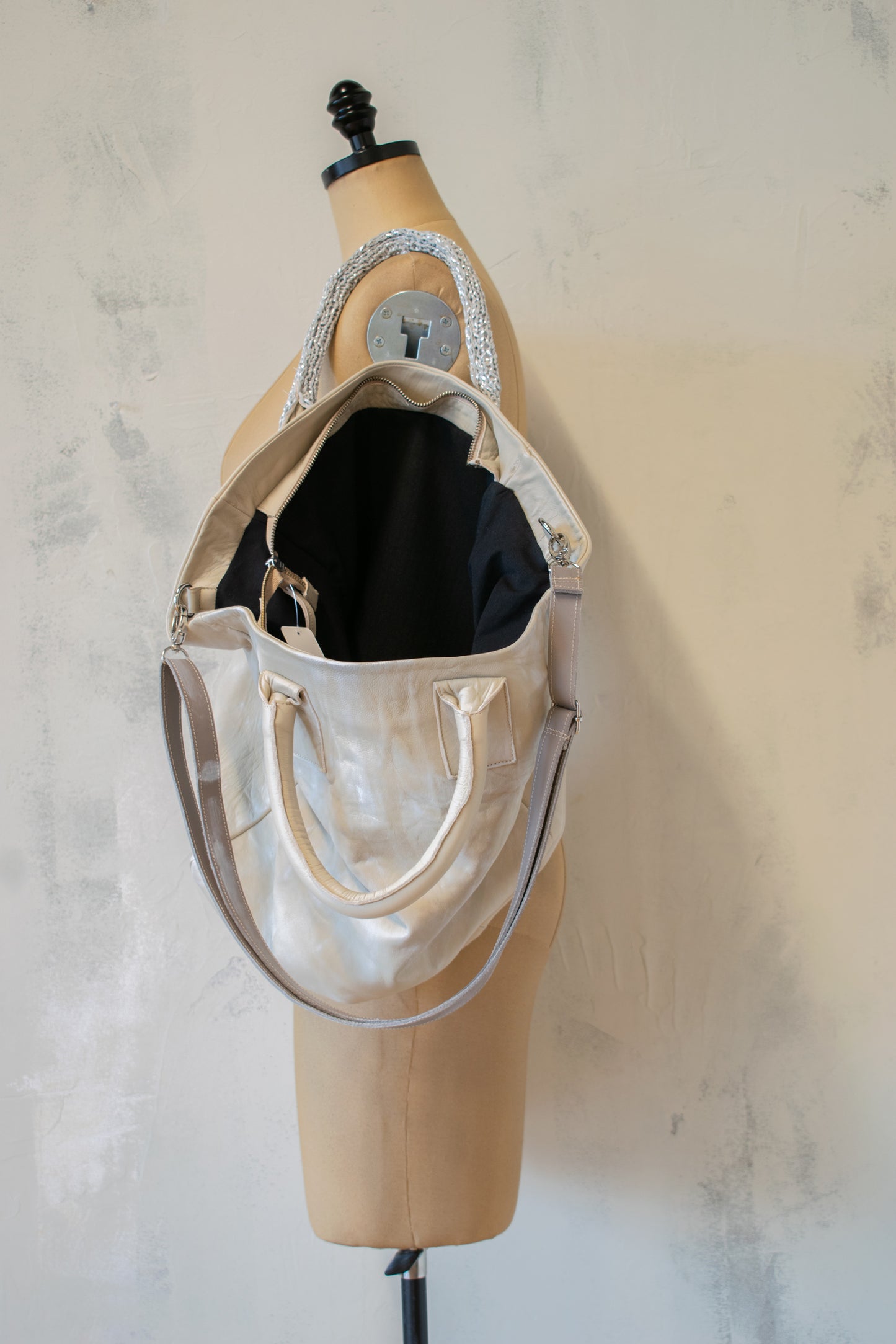 Papucei Cream and Silver Painted Handbag