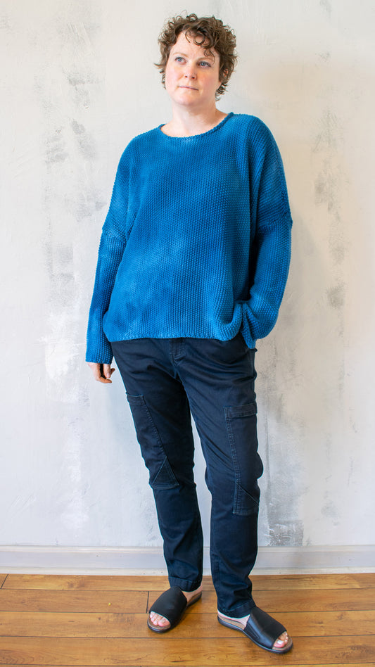 Waffle Knit Sweater in High Tide