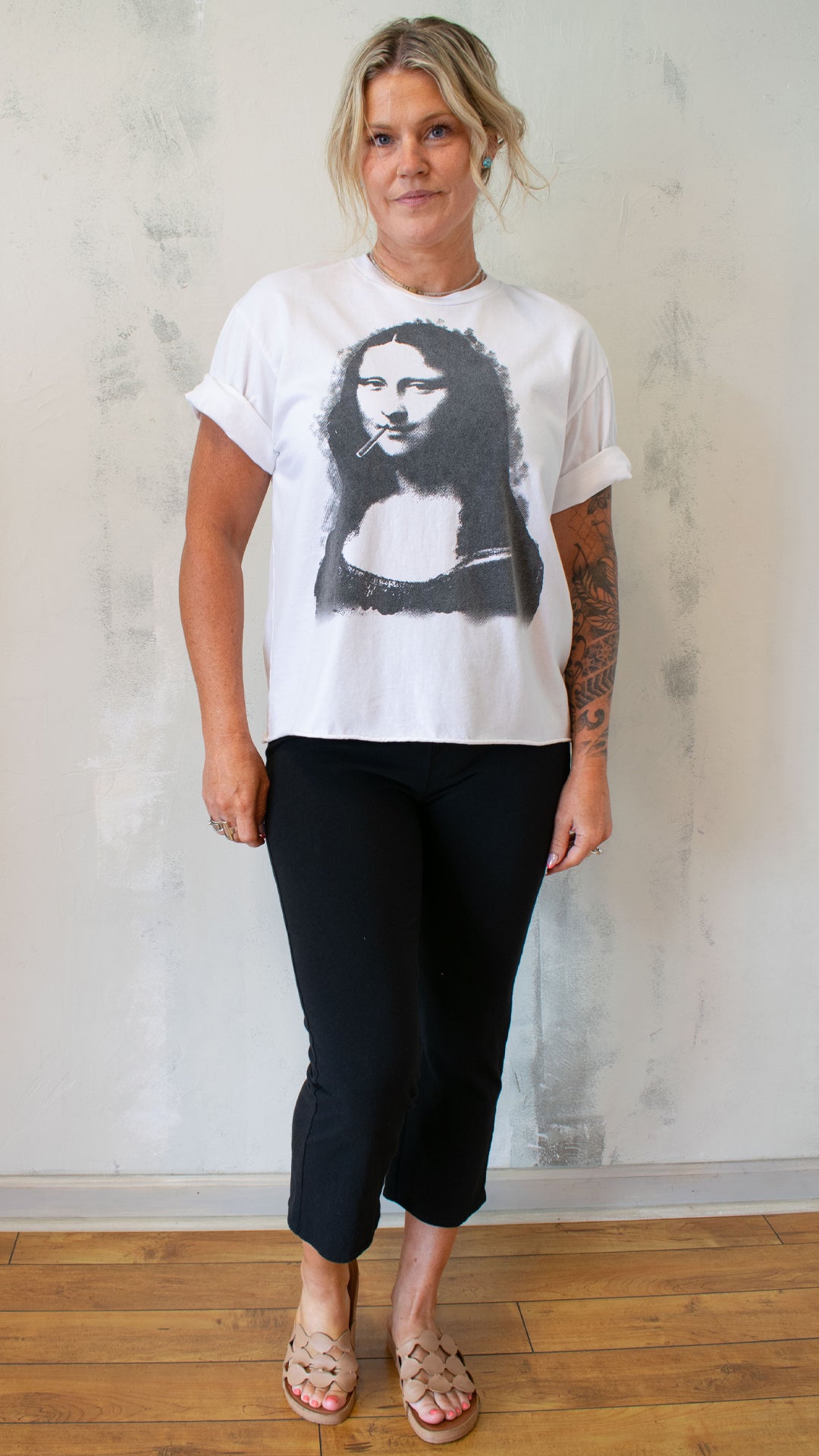Bad Mona Tee in White with Black