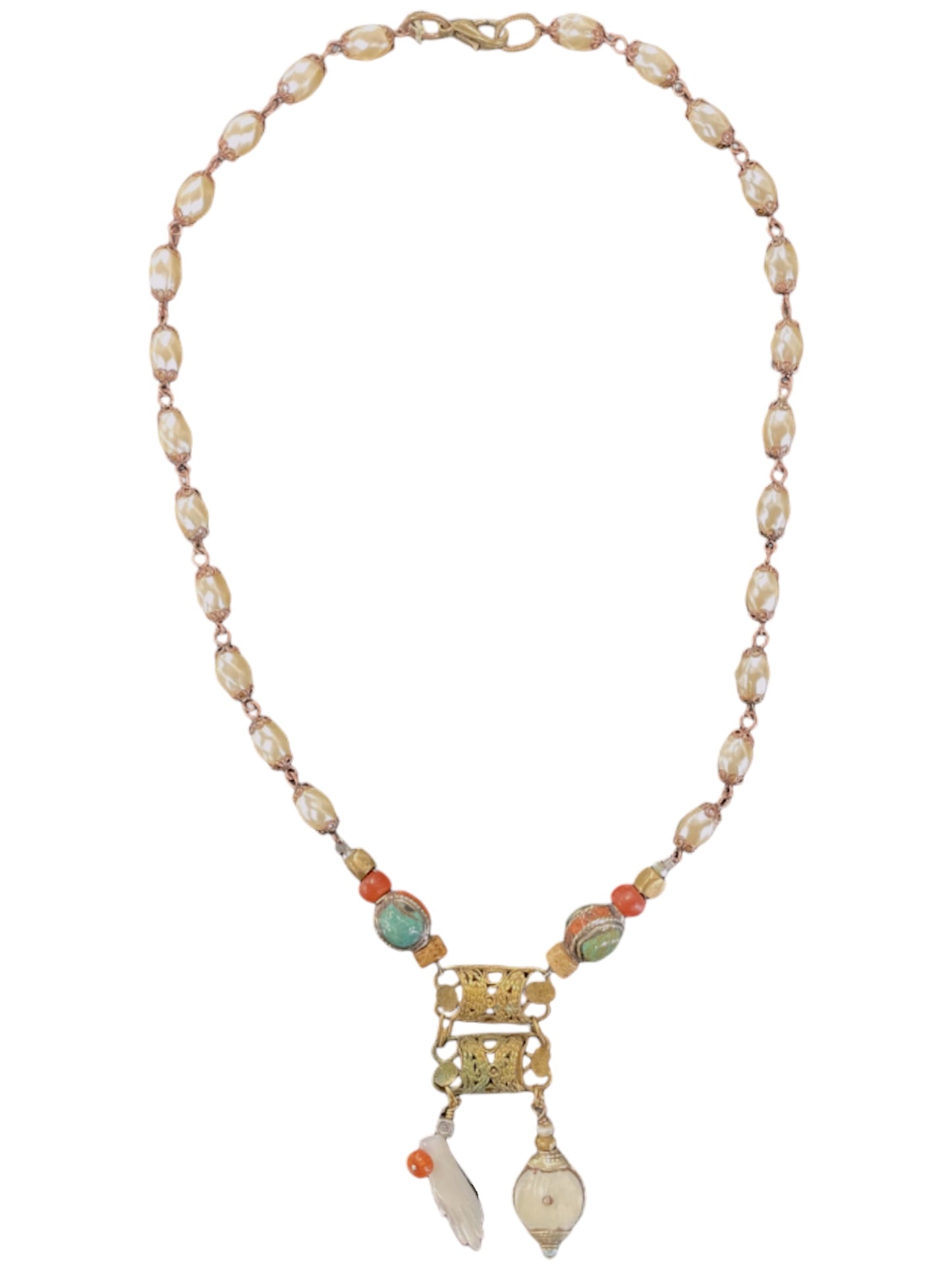 Pearl Chain with Hand Carved Pendant