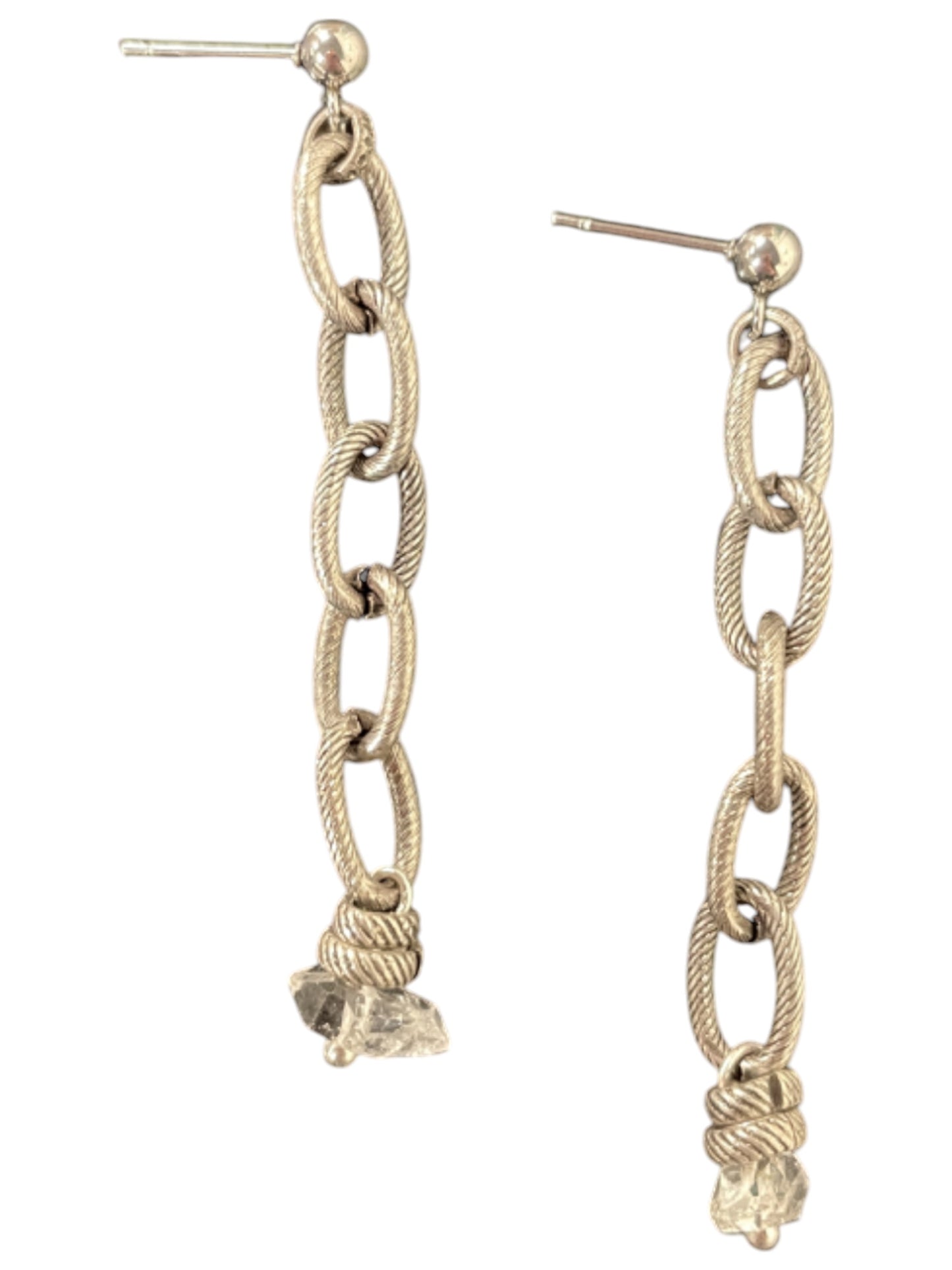 Raw Crystal and Chain Post in Silver