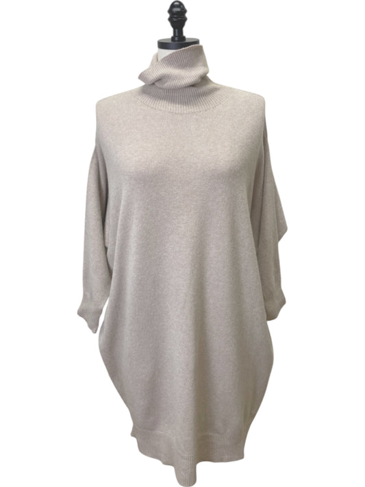 Turtleneck Sweater Tunic Dress in Earth Beige