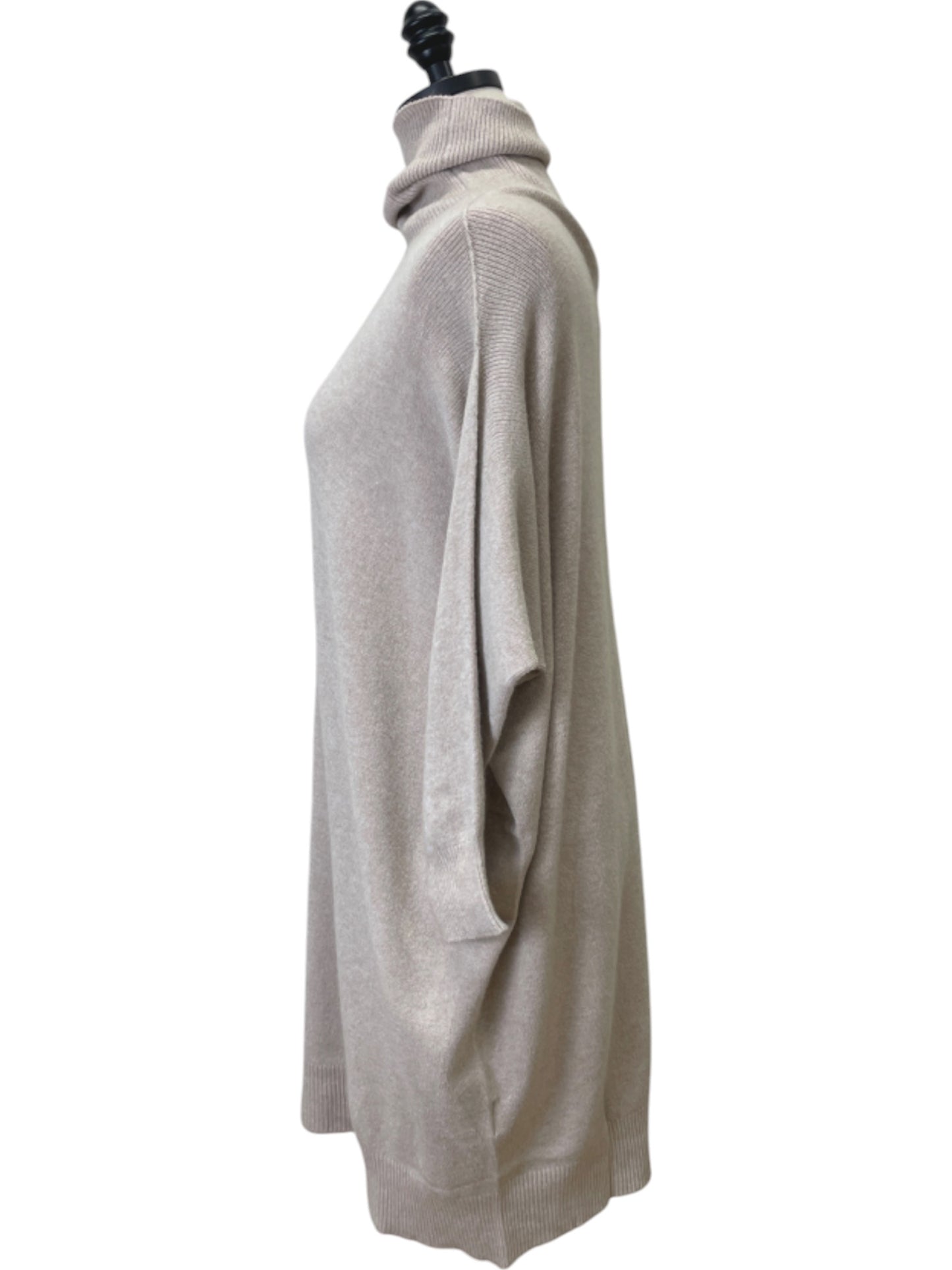 Turtleneck Sweater Tunic Dress in Earth Beige