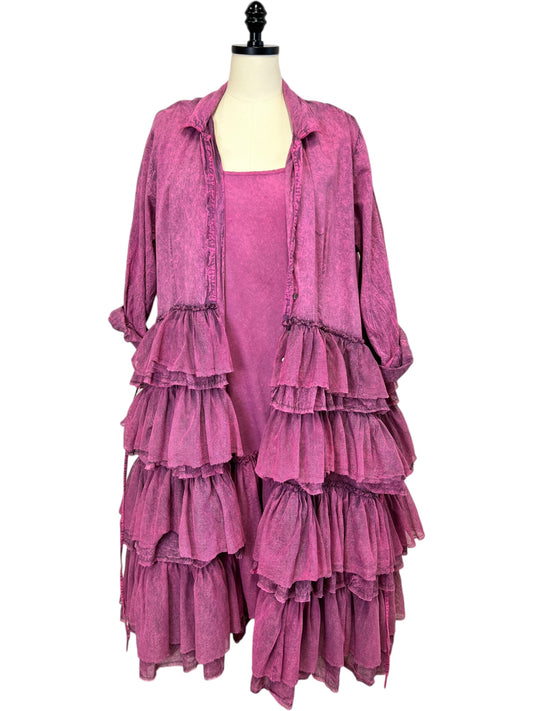 Long Penny Coat in Pink Mineral Wash