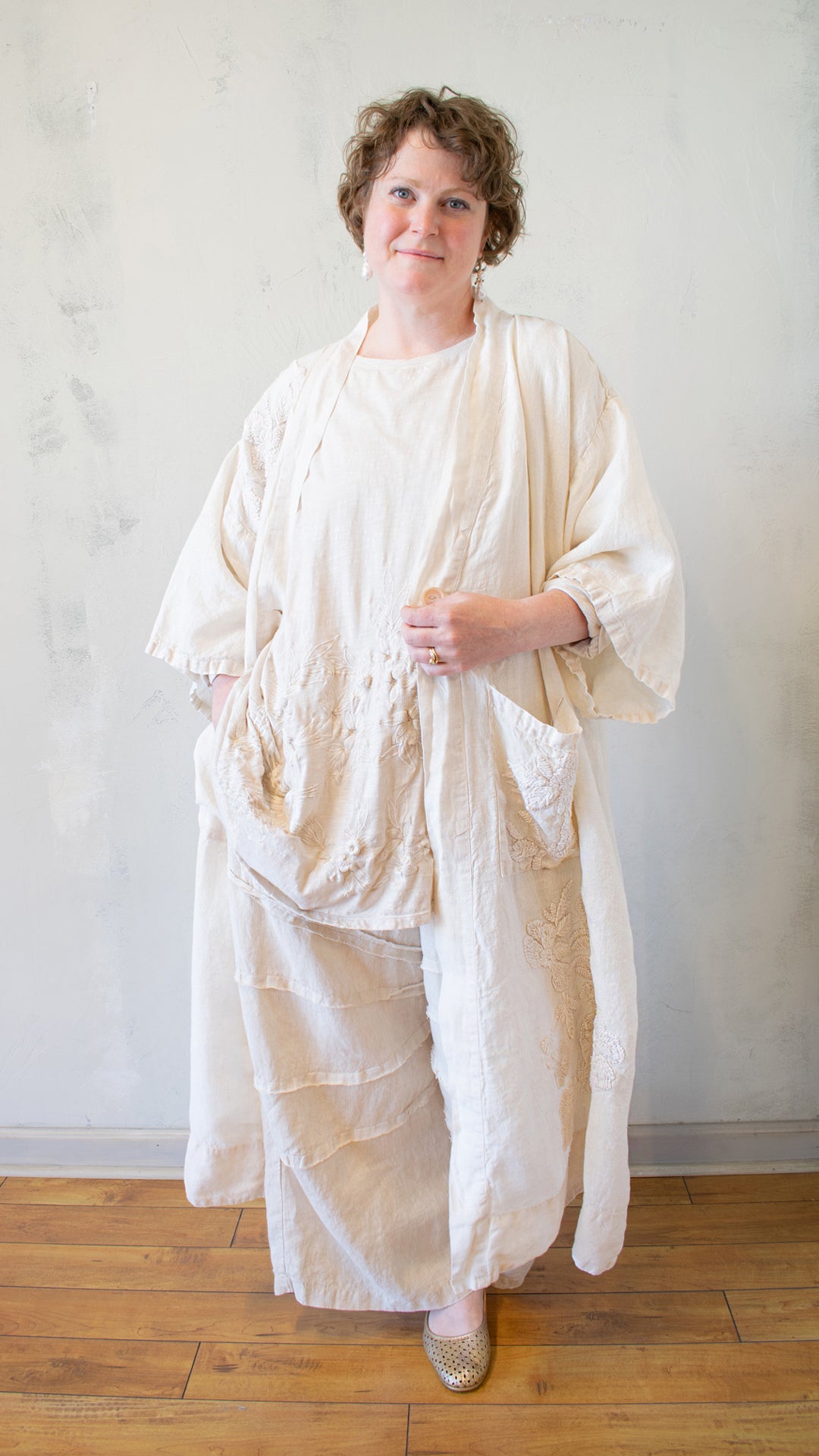 Embroidered Kimono in Alabaster