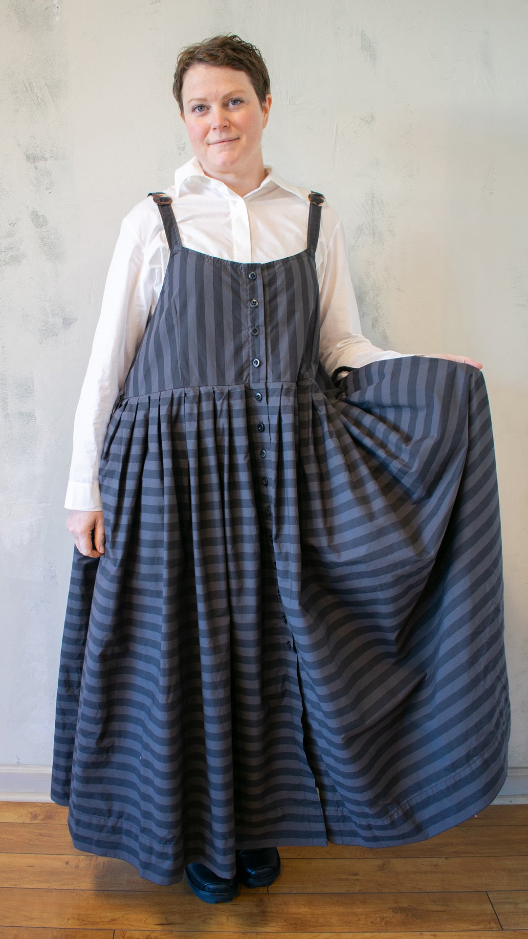 Bucklette Dress in Black/Ash Stripe