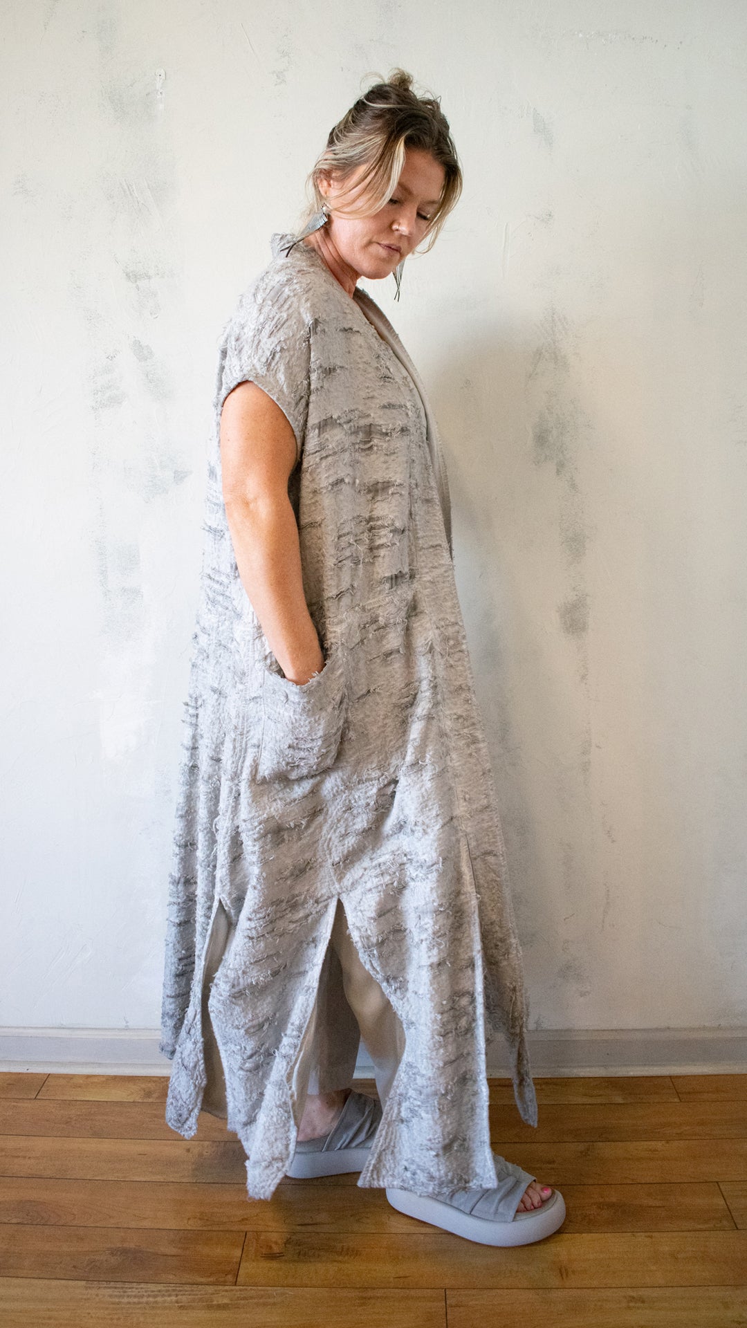 Distressed Duster in Mineral Wash Stormy