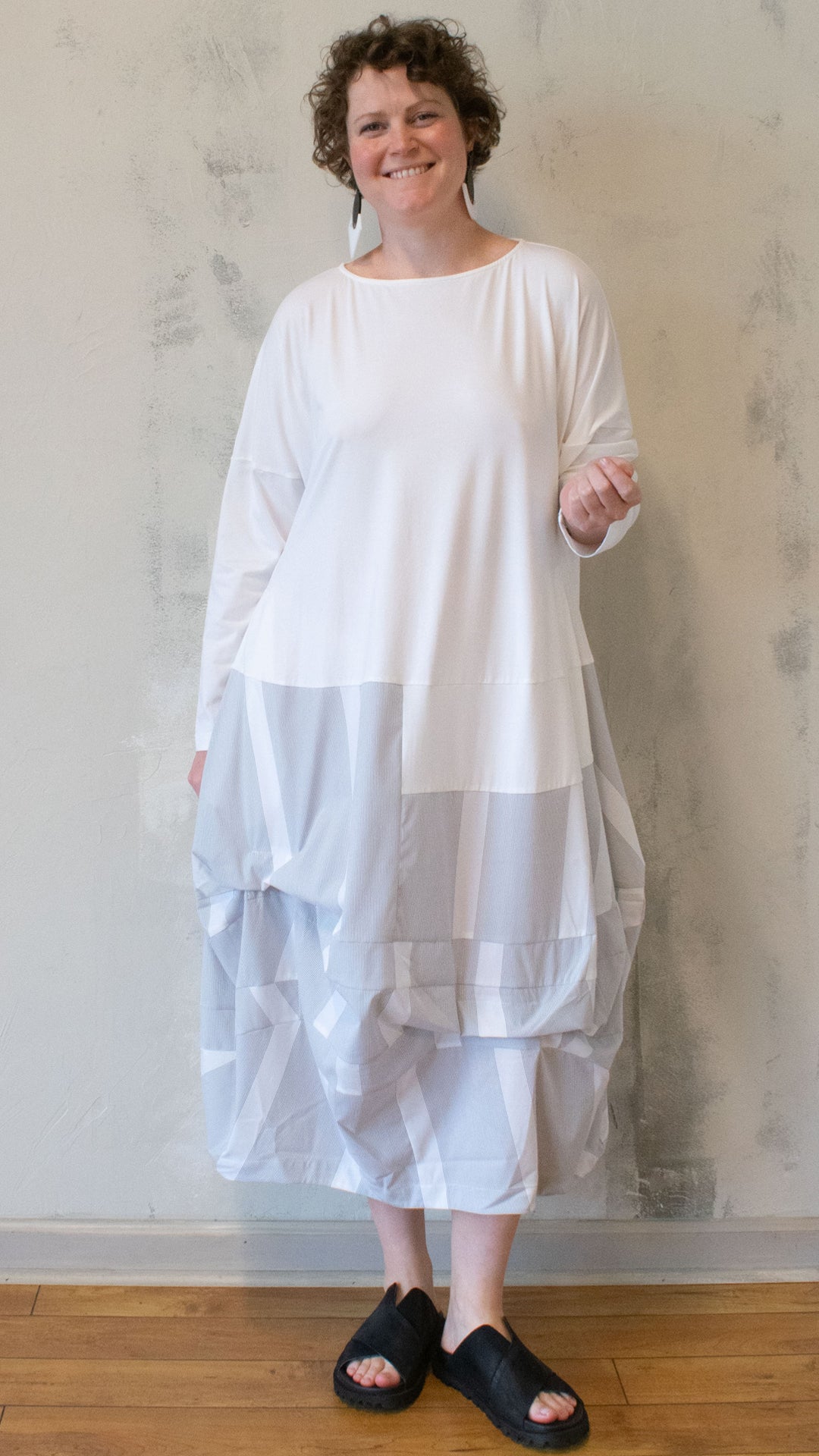 Jersey with Stripe Dress in White