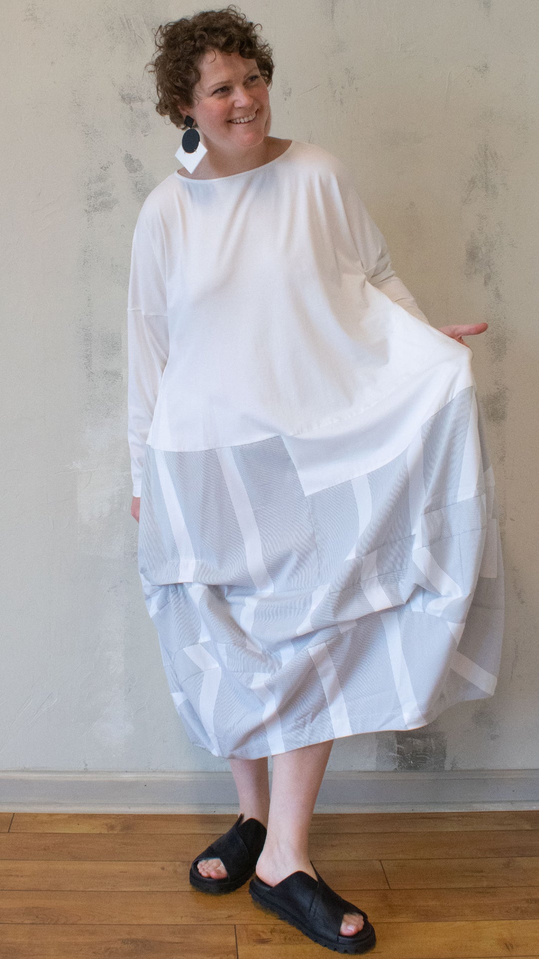 Jersey with Stripe Dress in White