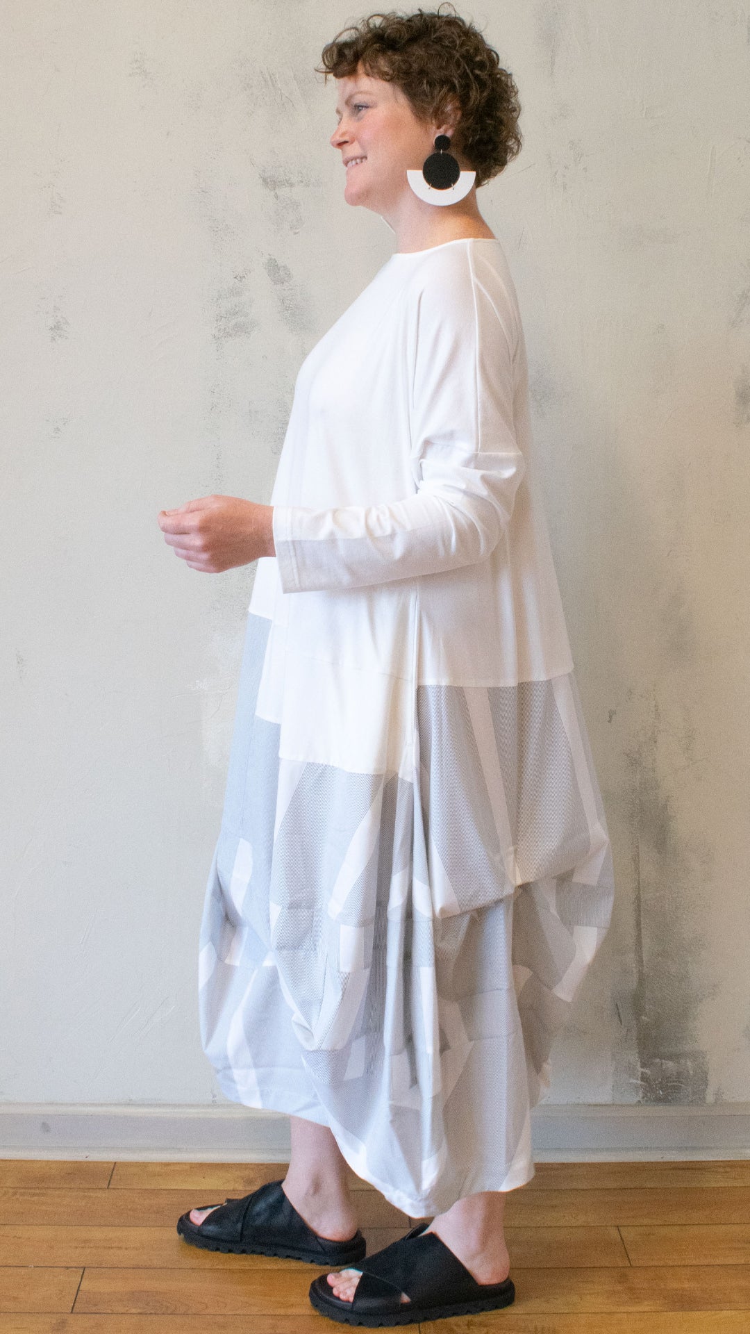 Jersey with Stripe Dress in White