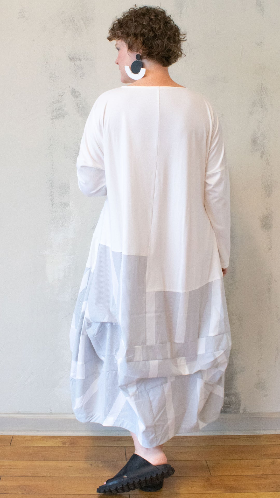 Jersey with Stripe Dress in White