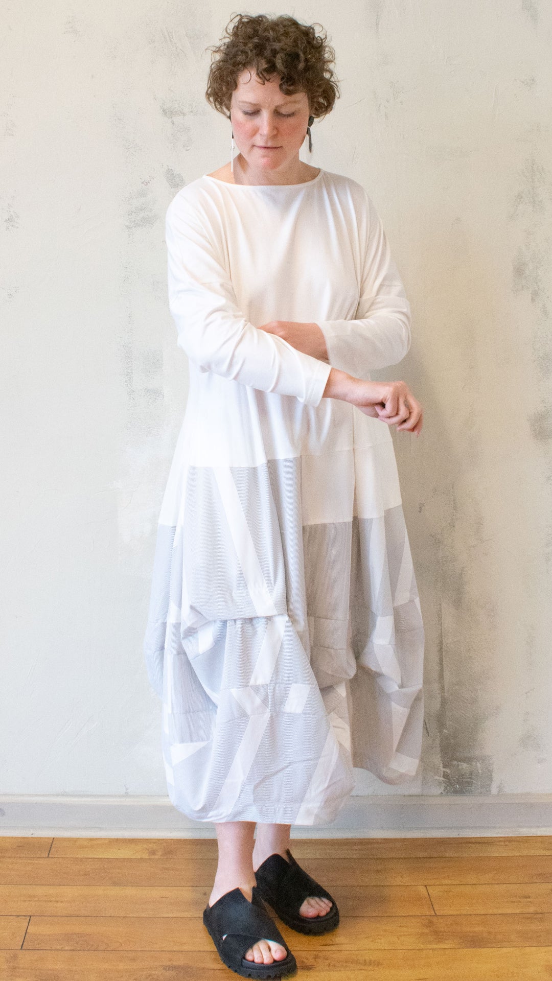 Jersey with Stripe Dress in White