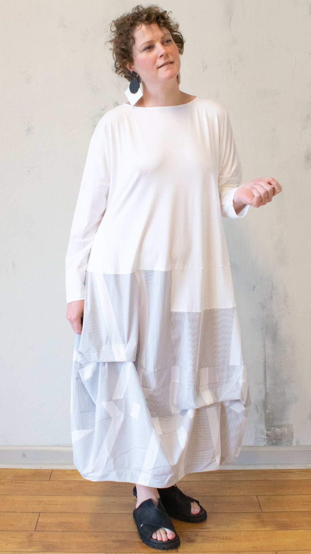 Jersey with Stripe Dress in White