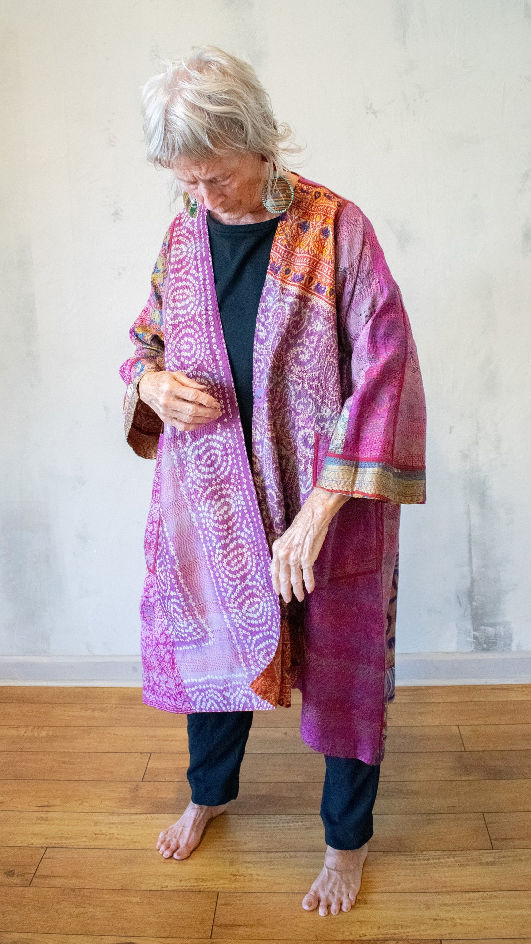 SV2330-0002A VINTAGE SILK KANTHA WRAP FLARE COAT