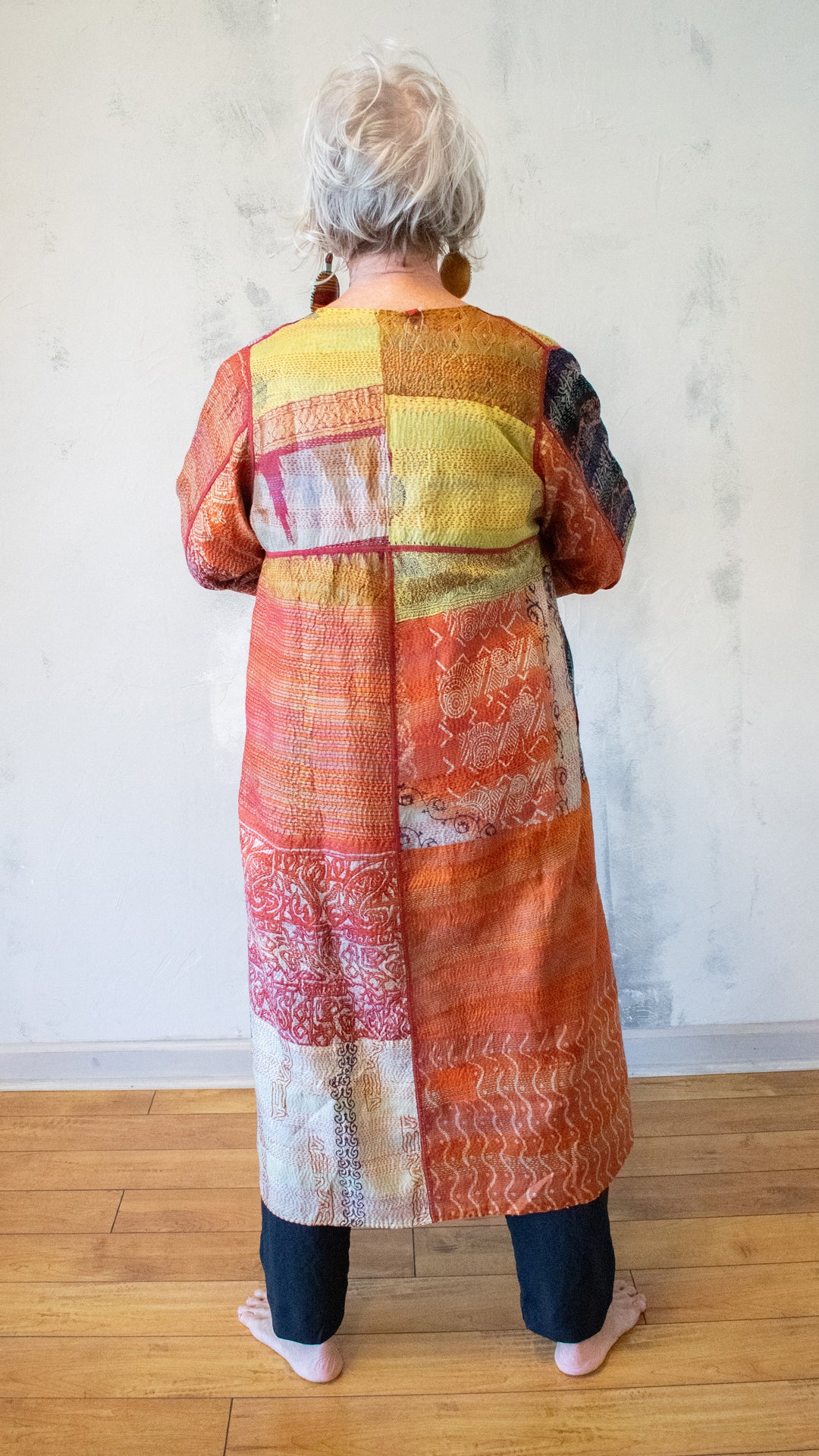 SV2330-0002A VINTAGE SILK KANTHA WRAP FLARE COAT
