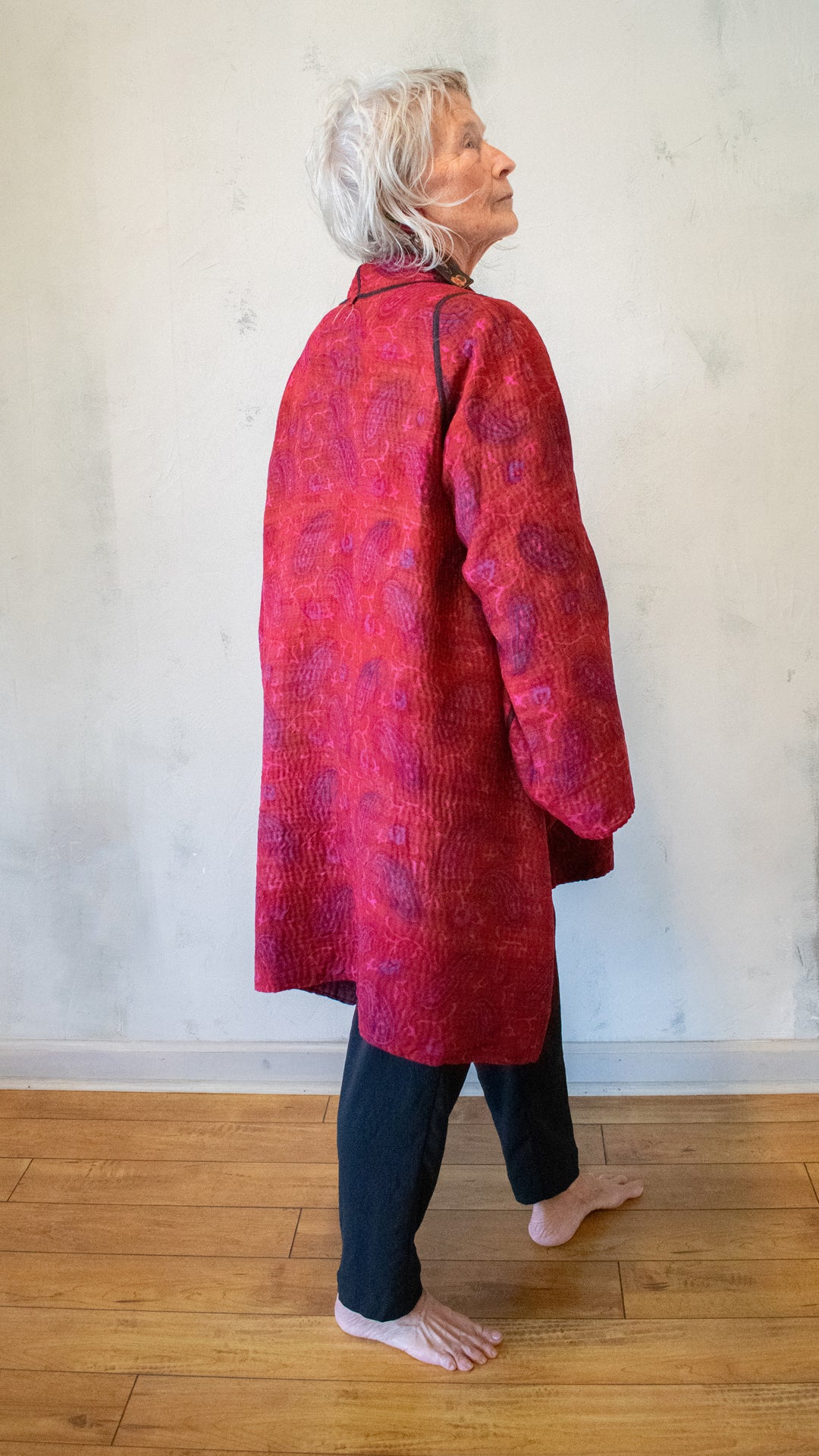 GC4003-0001A VINTAGE SILK GEORGETTE COTTON KANTHA A-LINE JACKET