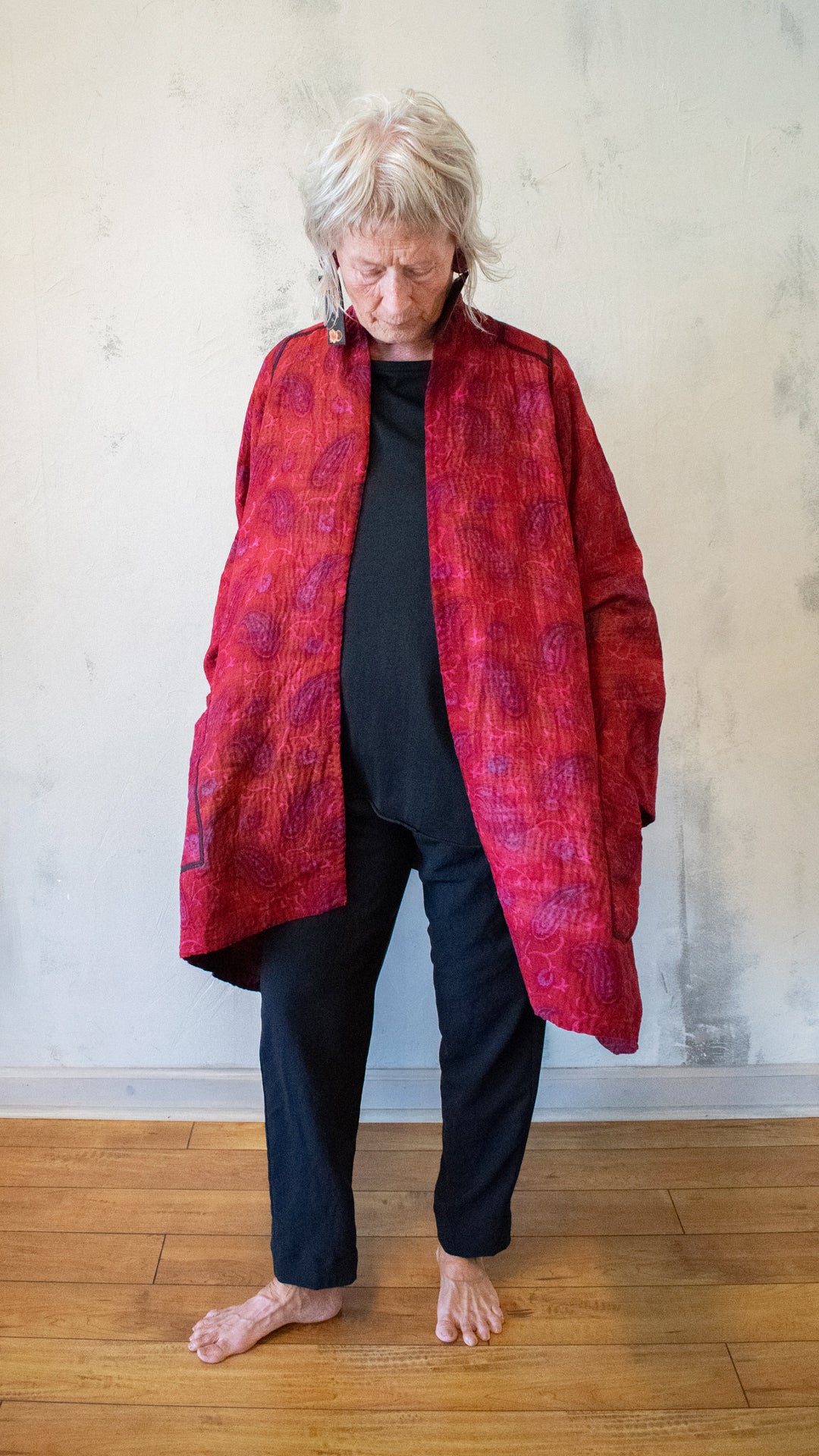 GC4003-0001A VINTAGE SILK GEORGETTE COTTON KANTHA A-LINE JACKET