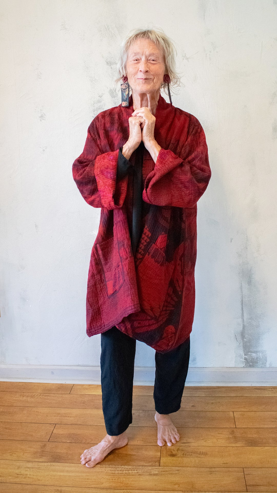 GC4003-0001A VINTAGE SILK GEORGETTE COTTON KANTHA A-LINE JACKET