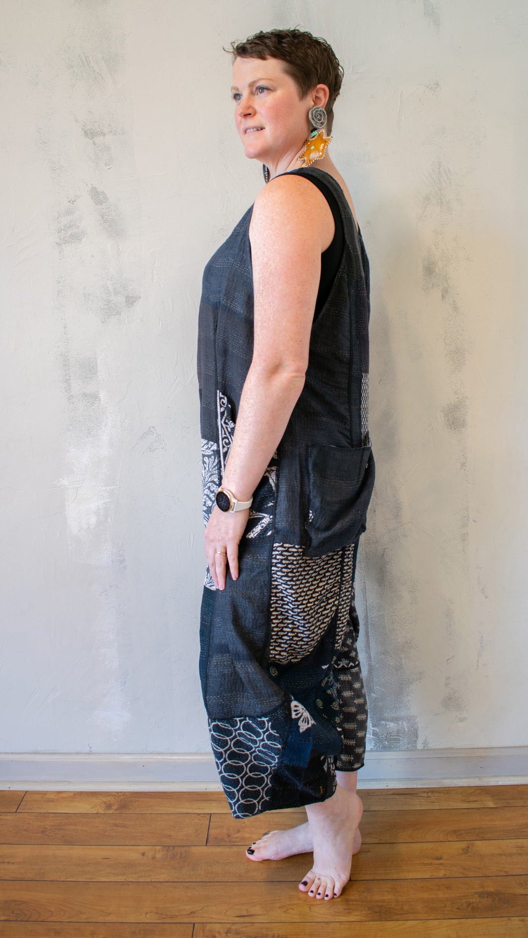 VINTAGE BOTTOM PRINT KANTHA V-NECK JUMPER