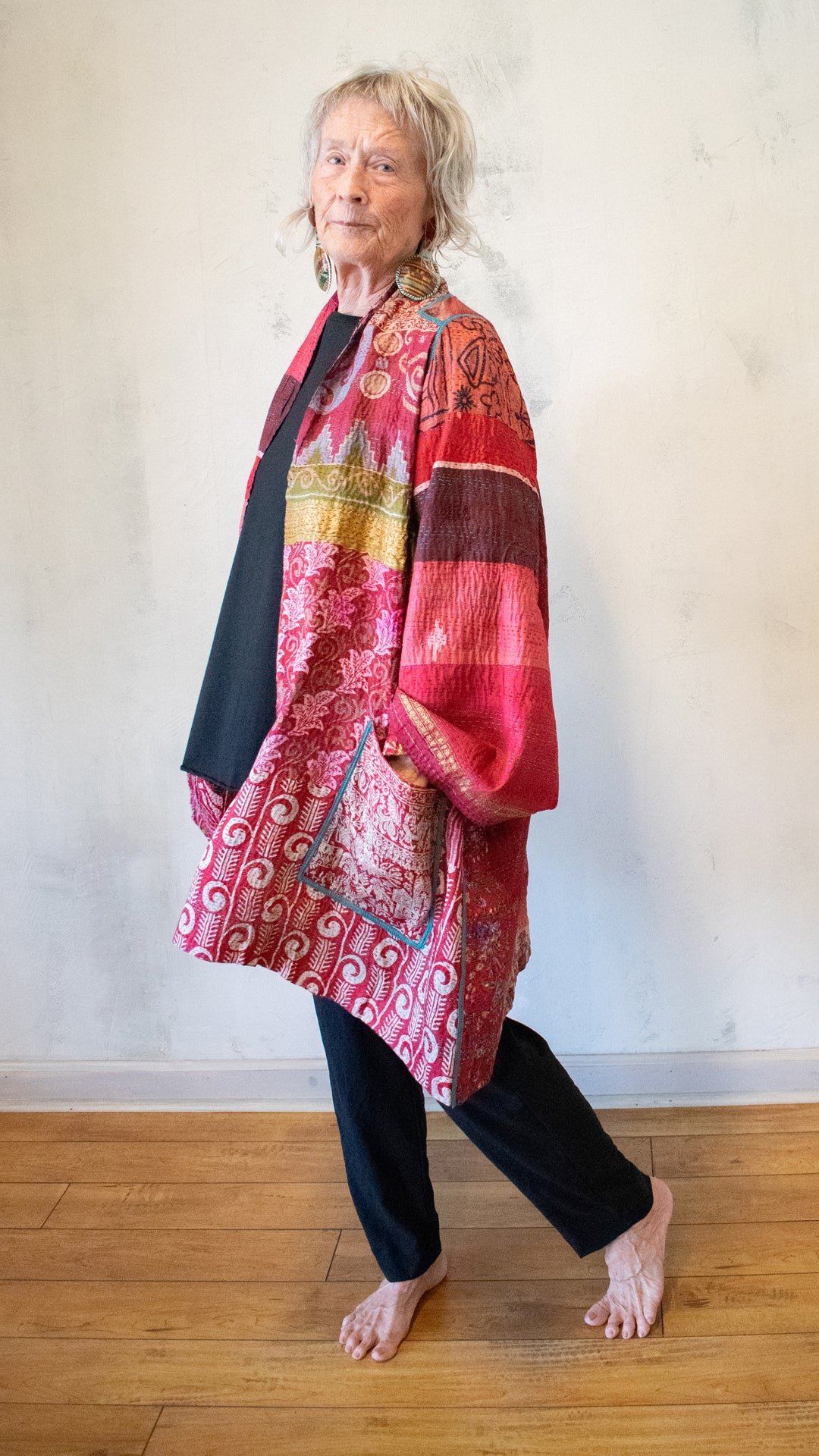 SV2003-0385A VINTAGE SILK KANTHA A-LINE JKT