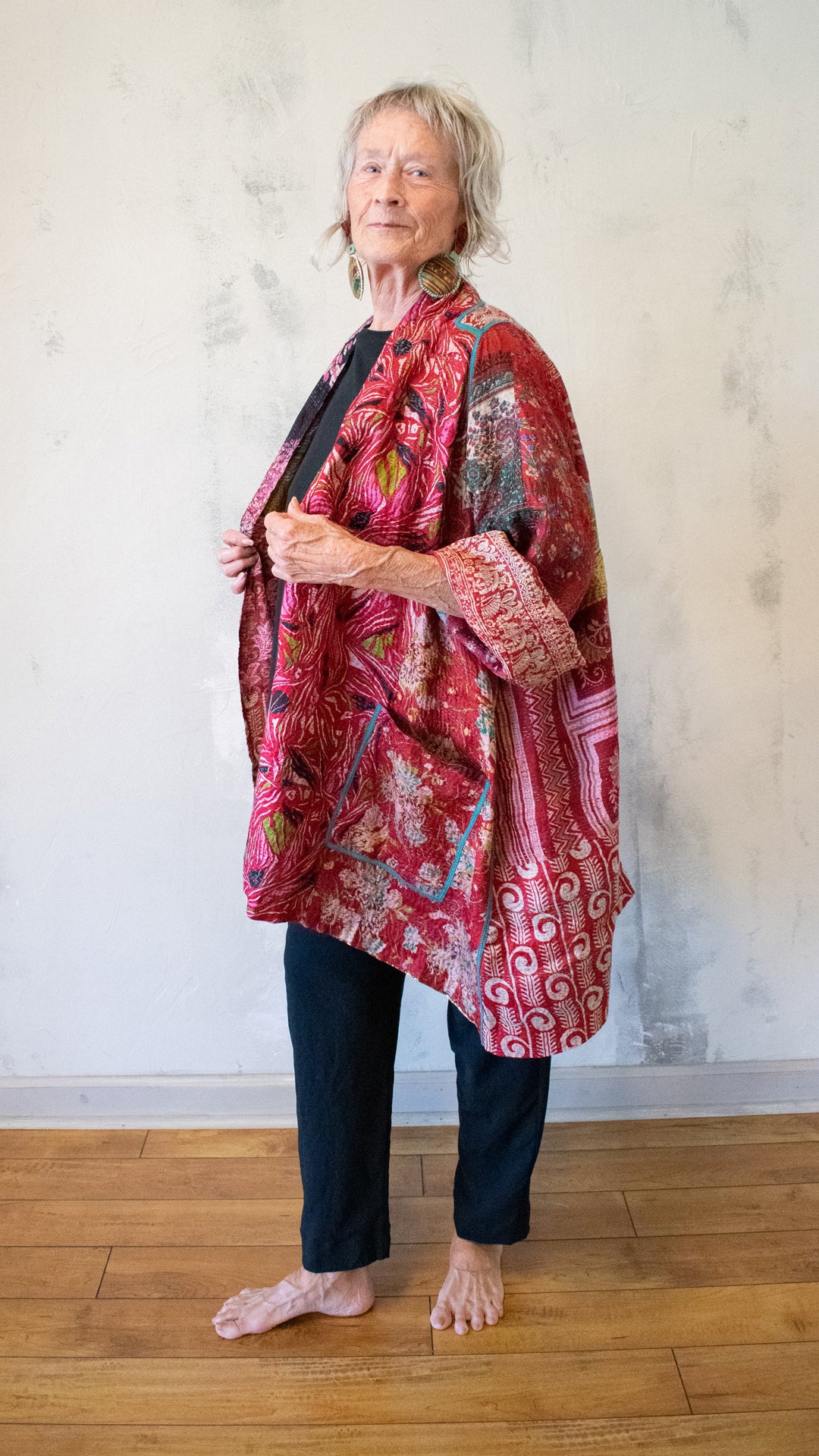 SV2003-0385A VINTAGE SILK KANTHA A-LINE JKT