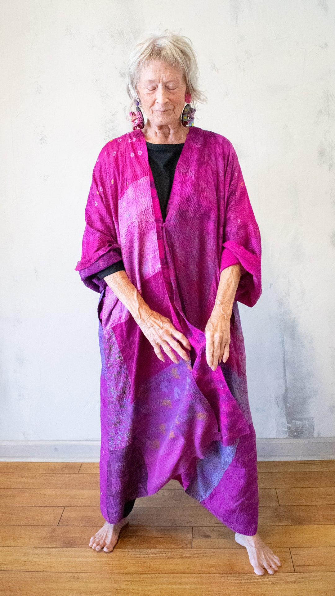 GS2318-CPIKA GEORGETTE VINTAGE SILK PATCH KNATHA KIMONO MAXI