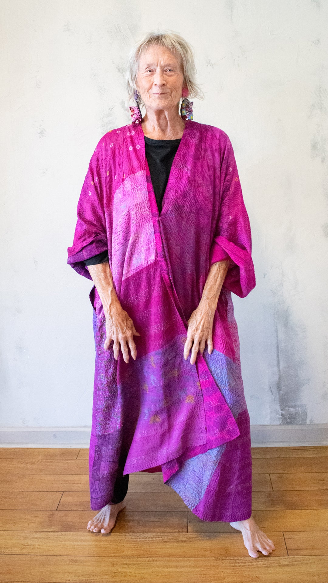 GS2318-CPIKA GEORGETTE VINTAGE SILK PATCH KNATHA KIMONO MAXI