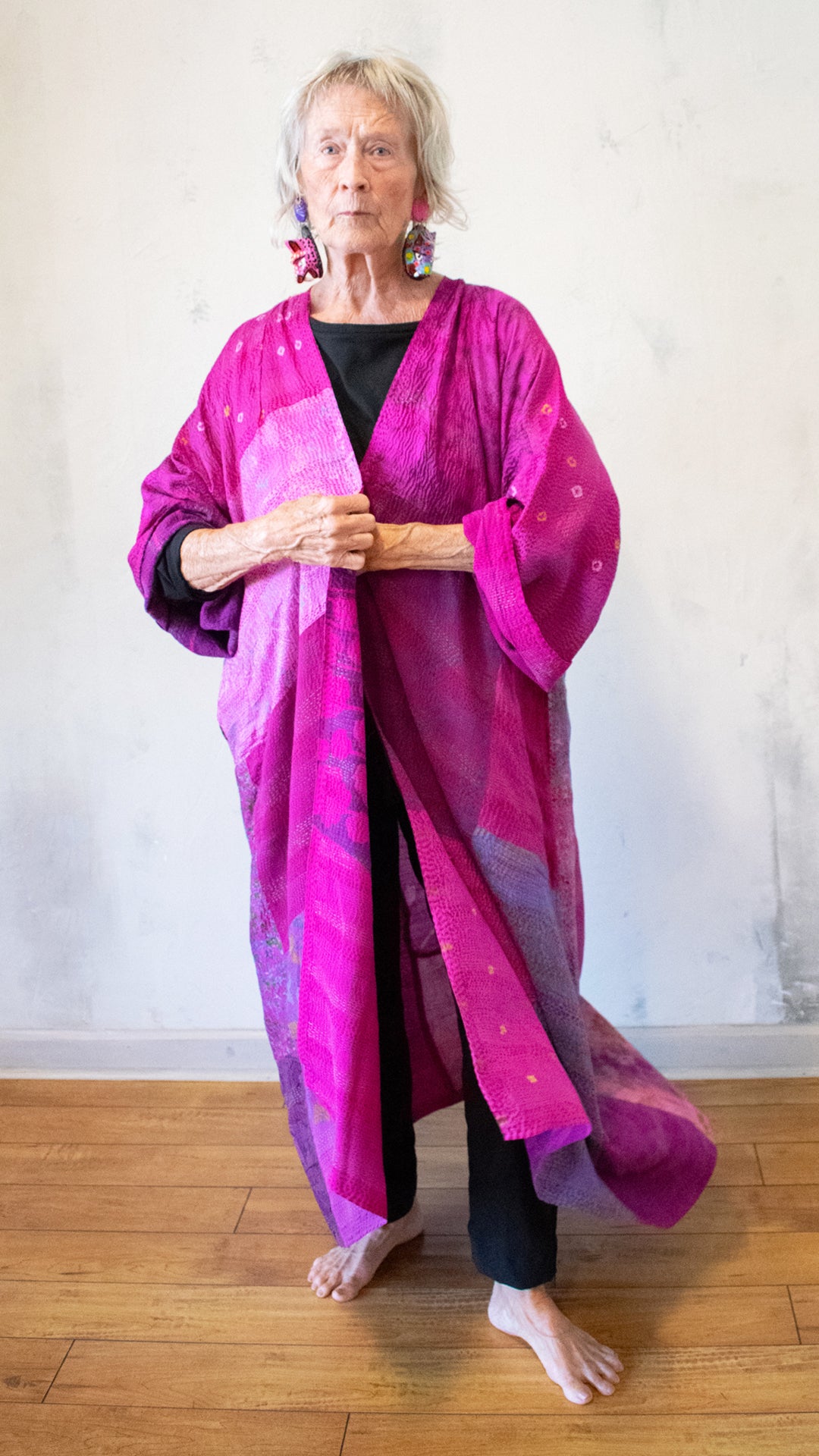GS2318-CPIKA GEORGETTE VINTAGE SILK PATCH KNATHA KIMONO MAXI
