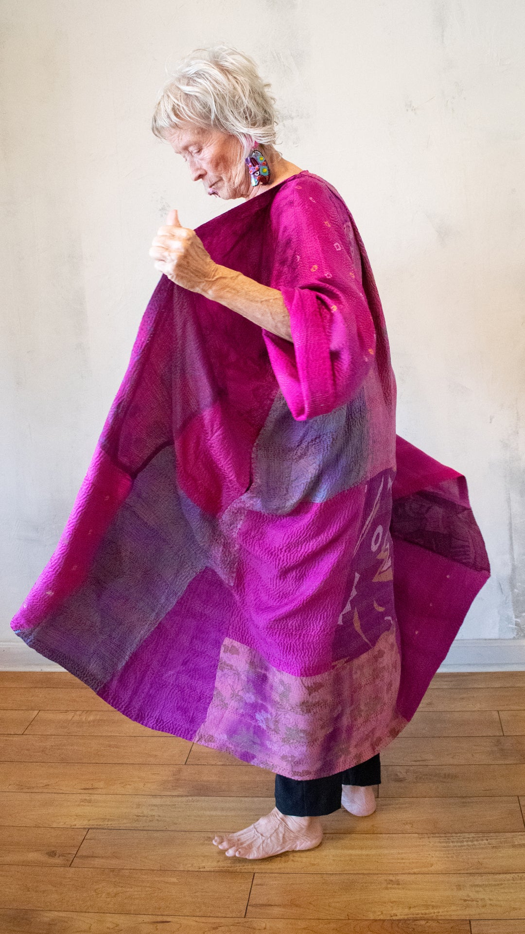 GS2318-CPIKA GEORGETTE VINTAGE SILK PATCH KNATHA KIMONO MAXI