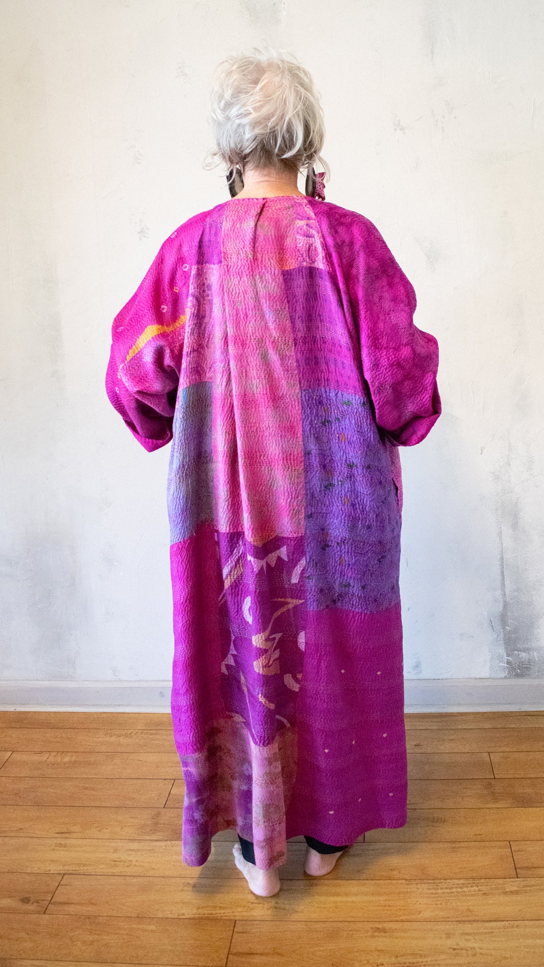 GS2318-CPIKA GEORGETTE VINTAGE SILK PATCH KNATHA KIMONO MAXI
