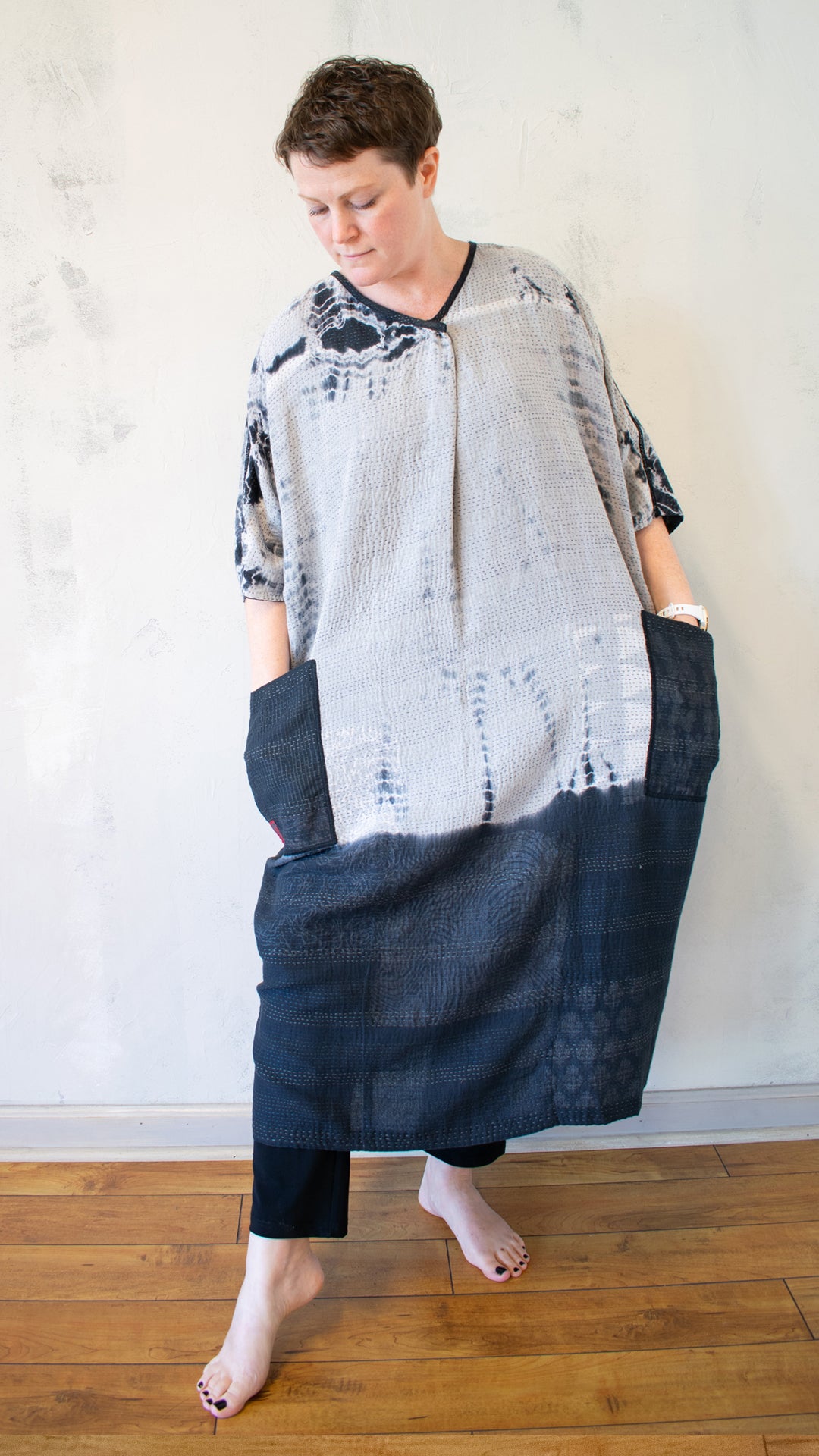 VINTAGE BOTTOM PRINT KANTHA DOLMAN MAXI