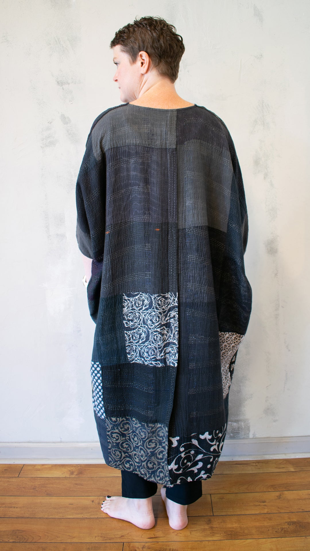 VINTAGE BOTTOM PRINT KANTHA DOLMAN MAXI