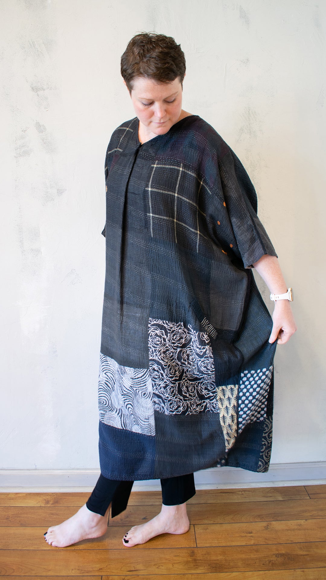 VINTAGE BOTTOM PRINT KANTHA DOLMAN MAXI