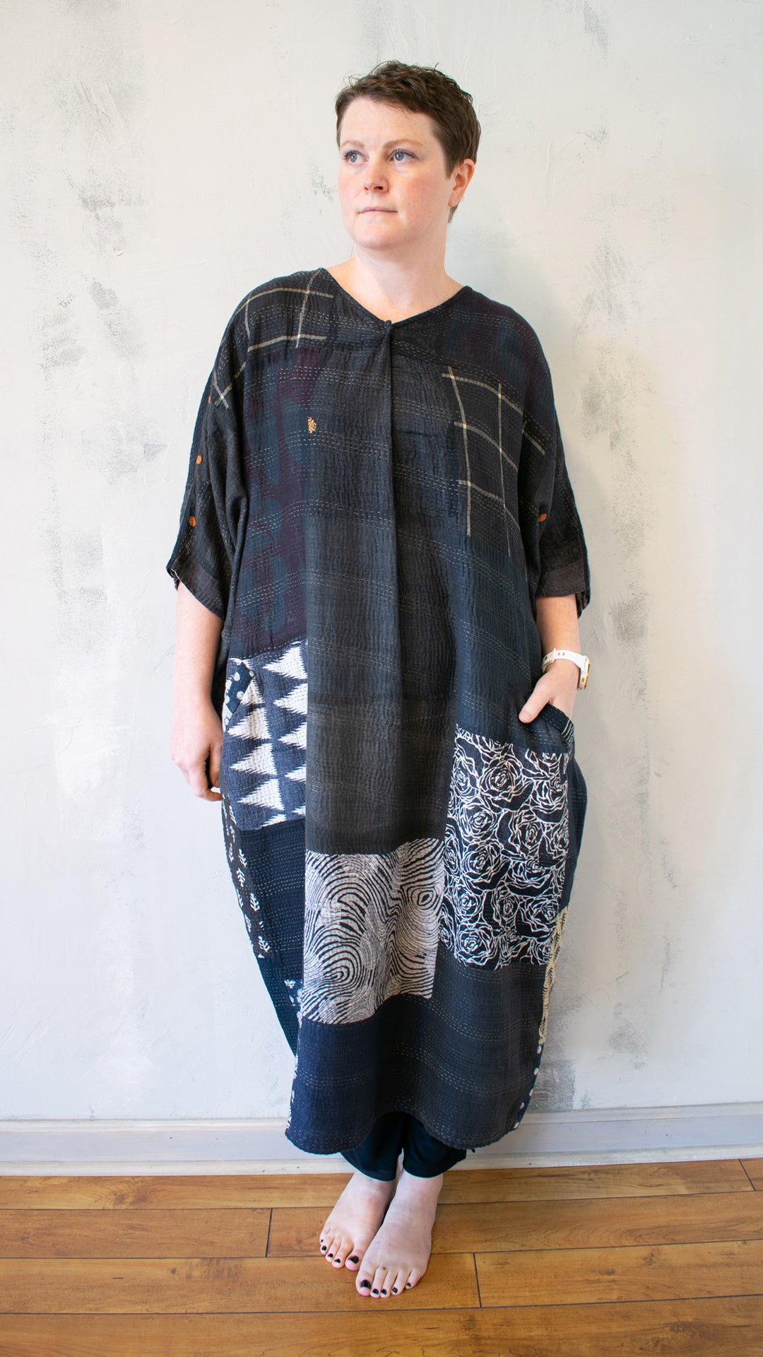 VINTAGE BOTTOM PRINT KANTHA DOLMAN MAXI