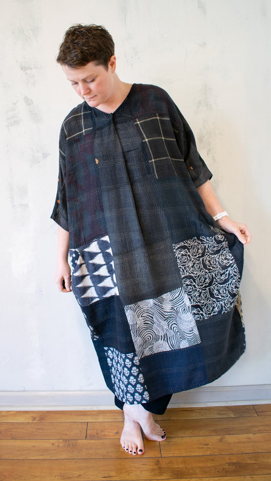 VINTAGE BOTTOM PRINT KANTHA DOLMAN MAXI