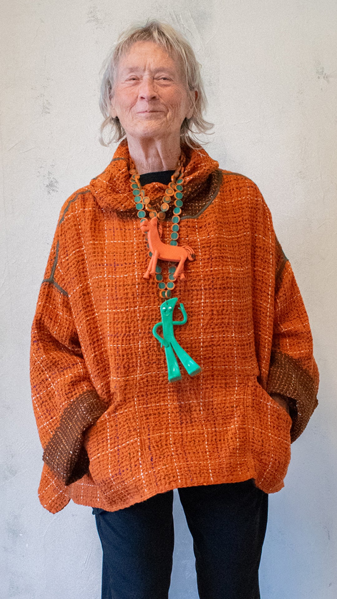 WOOL WAFFLE KANTHA NEW COWL PONCHO